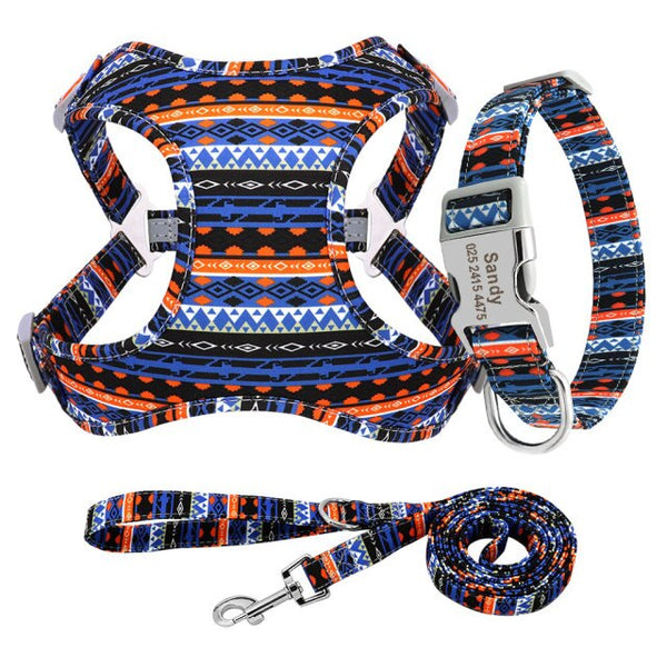 3pcs/lot Customized Dog Collar Leash Harness Set Personalized Dog ID Collars Soft Padded Pet Vest With Lead For Small Large Dogs