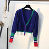 Spring Autumn Women Sweater Contrast Color Striped All-Match Jacket Coats Long Sleeve Loose Patchwork Knitting Cardigans  C-198