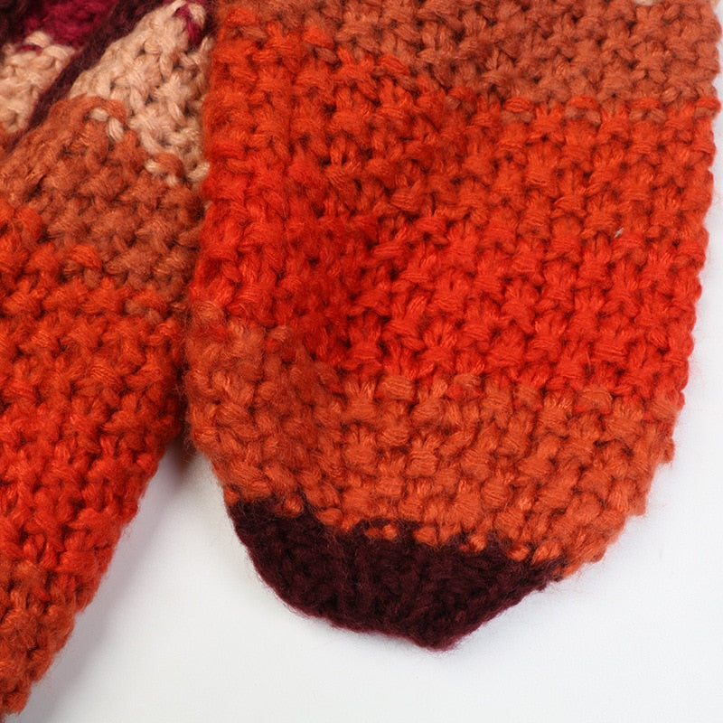 Rainbow Handmade Sweater Coarse Wool Knitted Cardigan Women Autumn Winter Sweet Kawaii Sweater Coat Female Outwear