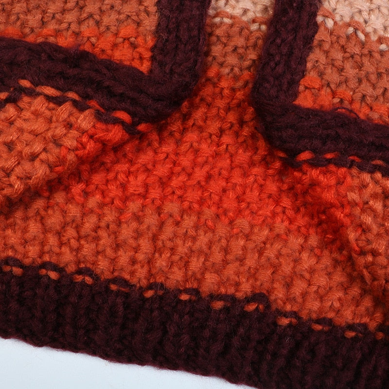 Rainbow Handmade Sweater Coarse Wool Knitted Cardigan Women Autumn Winter Sweet Kawaii Sweater Coat Female Outwear