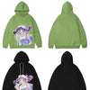 Men Purple Hair Girl Anime Print Plus Velvet Pullover Loose Cozy Fashion Harajuku College Style Otaku Sweatshirt