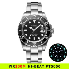 300M Water Resistant 40mm Men's Black Dial Diver Watch Automatic PT5000 Movement Hi-Beat Sapphire Crystal