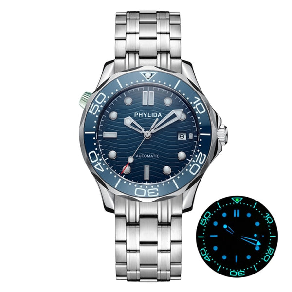 HOT 20BAR 200M Water Resistant Blue Wave JAPAN MIYOTA Mechanical Automatic Watch SMP Style Sapphire Crystal Luminous