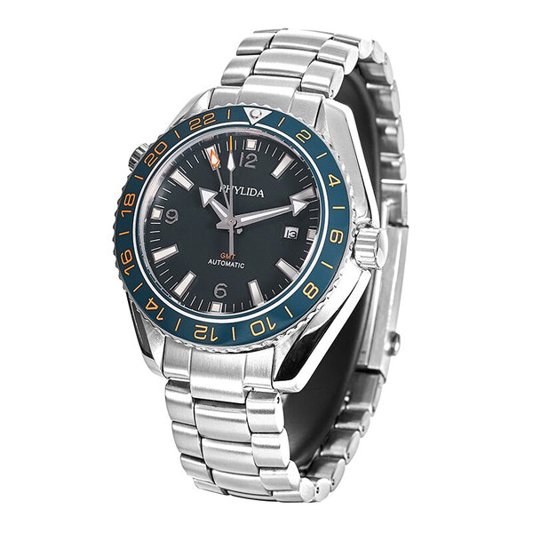 Men's Black 43.5mm GMT Dual-Time Automatic Watch Sea Ocean Homage Sapphire Crystal Ceramic Bezel Insert