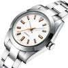 39mm Automatic Mechanical Luxury Everyday Watch Lightning Bolt Hands 10Bar Waterproof White Orange Dial 100M WR