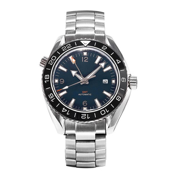 Men's Blue 43.5mm GMT Dual-Time Automatic Watch Sea master Ocean Homage Sapphire Crystal Black Ceramic Bezel Insert