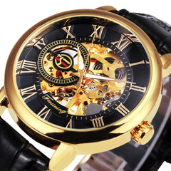 Mechanical Man Gold Watch Mens Watches Top Brand Luxury Clock Male Skeleton Leather 3d Hollow Engraving