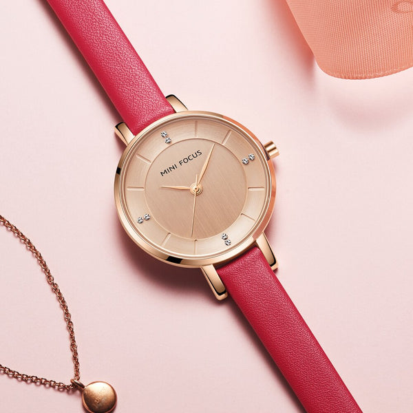 Ladies Watch Women's Watches Women Fashion Watch Top Brand Luxury Rose Red Golden Big Dial Minimalist