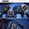 Top Luxury Brand Quartz Men Clock Big Square Case Chronograph Luminous Watches Mens Blue Stainless Steel Strap