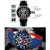 Outdoor Sport Quartz Watch Men Black 3 Sub-dial 6 Hands Multifunction Rubber Strap Waterproof Casual Wristwatch Male