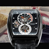 Sport Automatic Watch for Men Black Tonneau Mechanical Wristwatches Luxury Leather Strap Sub-dials relogio masculino