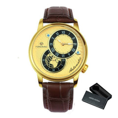 Marine Auto Mechanical Watch Mens Fashion 2 Dails Design Watches for Men Retro Leather Band Clocks Luxury Gift Male