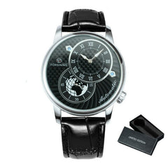 Marine Auto Mechanical Watch Mens Fashion 2 Dails Design Watches for Men Retro Leather Band Clocks Luxury Gift Male