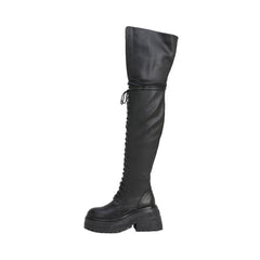Woman‘s Women&#39;s boots Over The Knee Boots Motorcycle boots Genuine Leather Square heel Round Toe Modern Boots