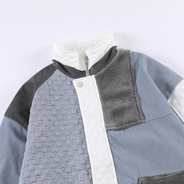 Jacket Men Hit Color Block Patchwork Standing Collar Coats Youthful Vitality All-match College Style Outwear Streetwear