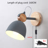 Modern E27 LED wall lamp Nordic wood and iron adjustable sconces light indoor bedside bedroom livingroom home Decorate switch EU