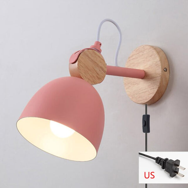Modern E27 LED wall lamp Nordic wood and iron adjustable sconces light indoor bedside bedroom livingroom home Decorate switch EU