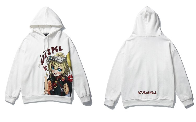 Harajuku Hoodies Men Japanese Ukiyo-e Anime Comics Girl Printed Hooded Pullover Sweatshirt High Street Baggy Streetwear