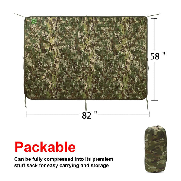 Military Tactical Army Poncho Liner Camouflage Water Repellent Woobie Quilted Blanket Suitable for Camping, Shooting, Hunting
