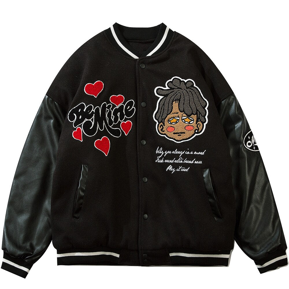Jacket Men Furry Letter Star Leather Oversized Bomber Coats Couple All-match College Style High Street Baseball Outwear