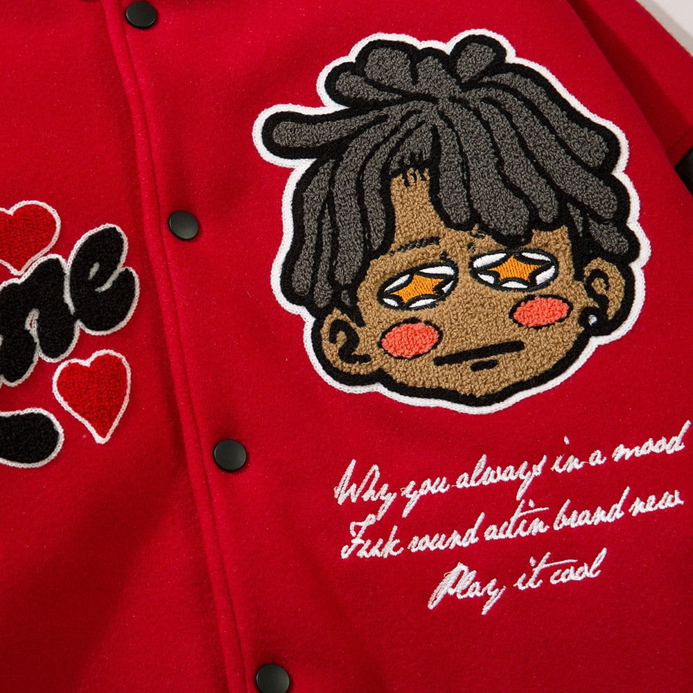 Jacket Men Furry Letter Star Leather Oversized Bomber Coats Couple All-match College Style High Street Baseball Outwear
