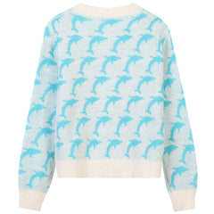 Jumper Autumn Winter Sweet Dolphin Jacquard Knitted Sweater Women's Loose Y2k Cardigan Casual Chic Short Coat