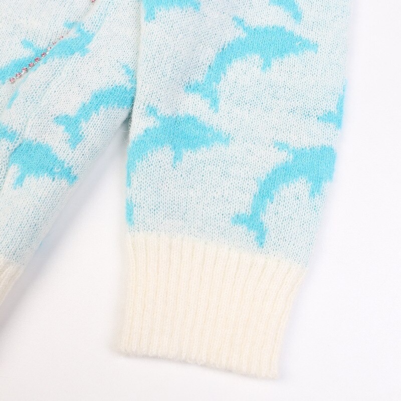 Jumper Autumn Winter Sweet Dolphin Jacquard Knitted Sweater Women's Loose Y2k Cardigan Casual Chic Short Coat