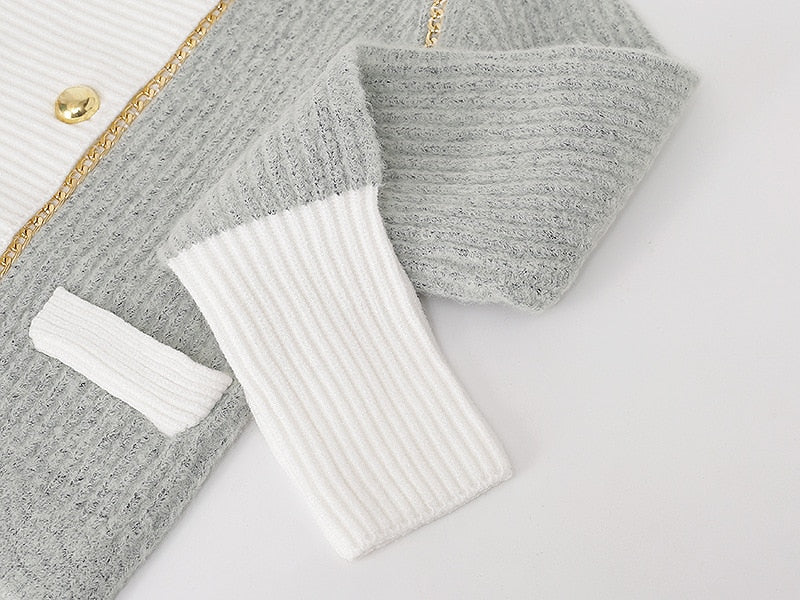 Fall Winter Knit Cardigan England Style O-Neck Double Breasted Long Sleeve Temperament Luxury Chain Women Sweater Outwear