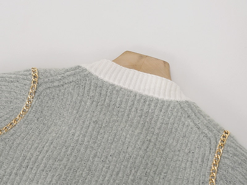 Fall Winter Knit Cardigan England Style O-Neck Double Breasted Long Sleeve Temperament Luxury Chain Women Sweater Outwear