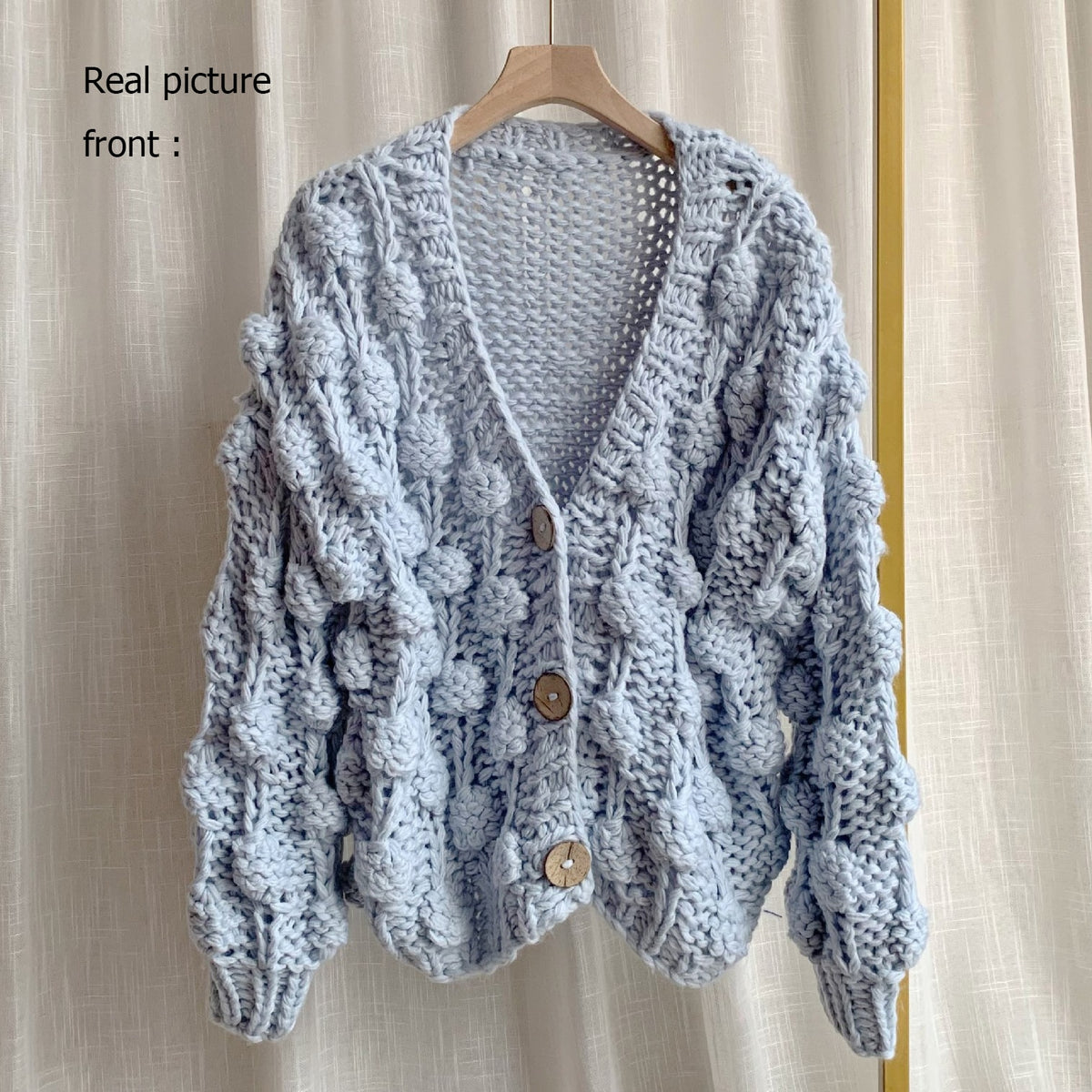 Runway Personality Women's Handmade Balls Sweater Women Coarse Wool Cropped Cardigan V-neck Casual Thick Winter Coat