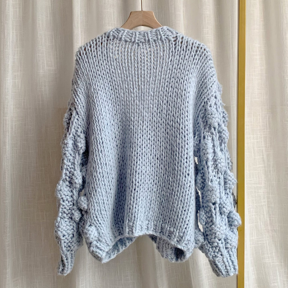 Runway Personality Women's Handmade Balls Sweater Women Coarse Wool Cropped Cardigan V-neck Casual Thick Winter Coat