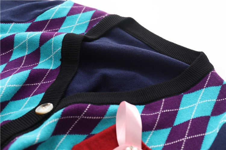 Vintage Stylish Pockets Oversized Plaid Jacket Coat Women Fashion V Neck Long Sleeve Loose Outerwear Chic Cardigan