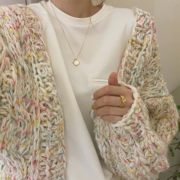 Handmade Chunky Knit Tops Women Fashion Cropped Knitted Cardigan Sweater Colourful Streetwear