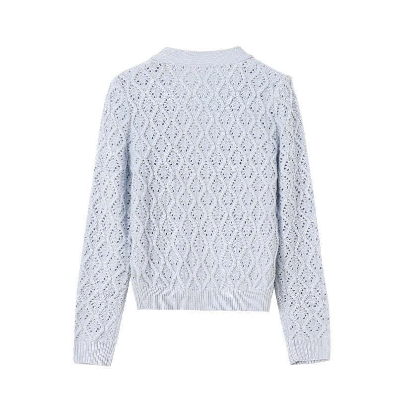 Spring Autumn Short Women Knit Jacket V-Neck Rhinestone Hollow Out Knitwear Luxurious Ladies Cardigan Coat