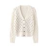 Spring Autumn Short Women Knit Jacket V-Neck Rhinestone Hollow Out Knitwear Luxurious Ladies Cardigan Coat