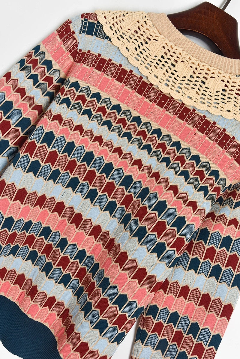 Knitted Cardigan Women Autumn Turn Down Collar Plaid Sweater Knitwear Coat Dropshipping Blusas Mujer De Moda