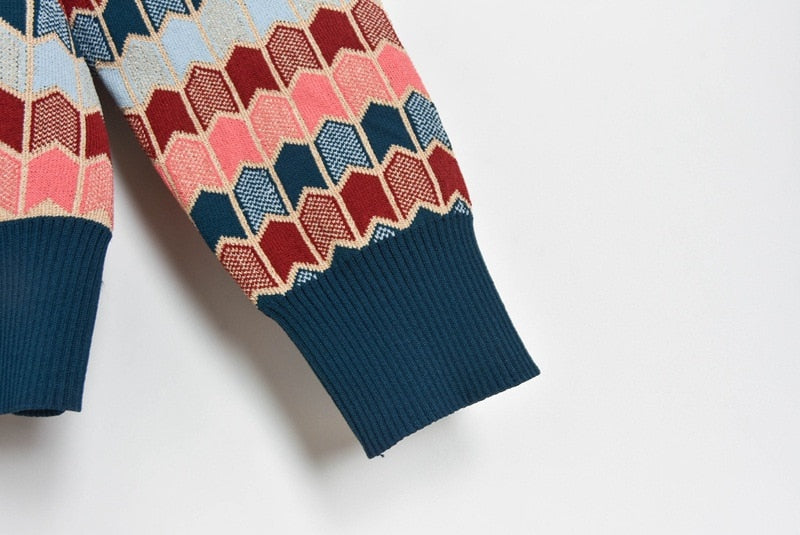 Knitted Cardigan Women Autumn Turn Down Collar Plaid Sweater Knitwear Coat Dropshipping Blusas Mujer De Moda