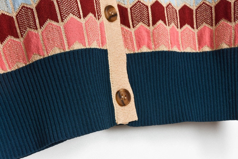 Knitted Cardigan Women Autumn Turn Down Collar Plaid Sweater Knitwear Coat Dropshipping Blusas Mujer De Moda