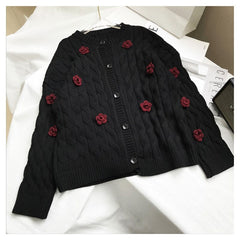 High Quality Women Winter Embroidered Floral Cardigan Sweater Outwear Knit Female Clothes Christmas Luxury