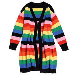 Women Rainbow Oversized Cardigan Long Knitted Sweater Cape Tops Femme Warm Sweaters Sueter Mujer