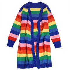 Women Rainbow Oversized Cardigan Long Knitted Sweater Cape Tops Femme Warm Sweaters Sueter Mujer