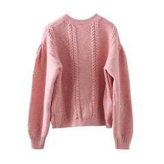 Preppy Style Floral Embroidery Knit Cardigans Sweater Women O Neck Chic Fashion Thicked Pull Femme Short Casual Coat