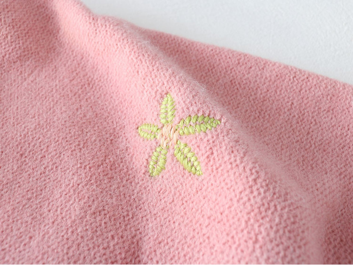 Preppy Style Floral Embroidery Knit Cardigans Sweater Women O Neck Chic Fashion Thicked Pull Femme Short Casual Coat