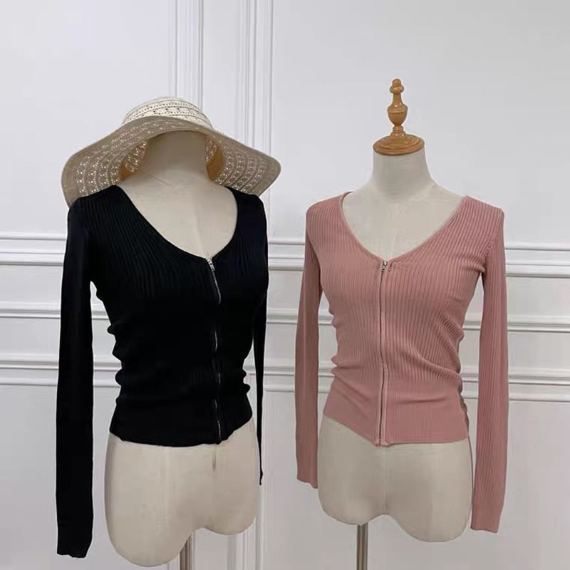 High Quality  Super Soft Cardigan Women Knit Jacket Zippers Short Coat Sweater Fashion Women Slim Sun Protection Knitwear