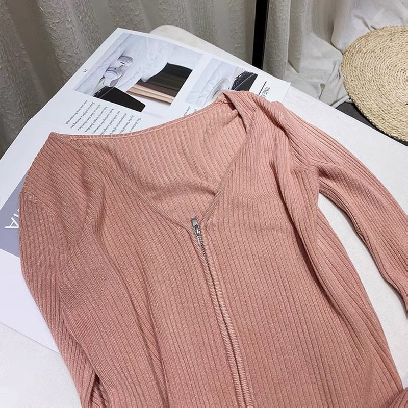 High Quality  Super Soft Cardigan Women Knit Jacket Zippers Short Coat Sweater Fashion Women Slim Sun Protection Knitwear