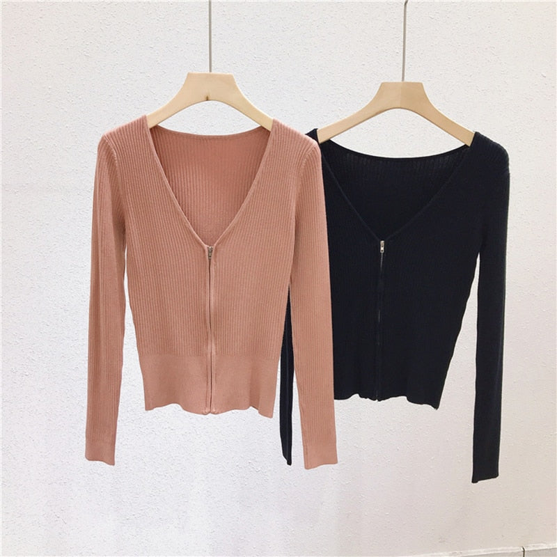 High Quality  Super Soft Cardigan Women Knit Jacket Zippers Short Coat Sweater Fashion Women Slim Sun Protection Knitwear
