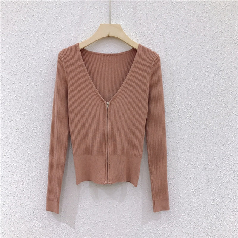 High Quality  Super Soft Cardigan Women Knit Jacket Zippers Short Coat Sweater Fashion Women Slim Sun Protection Knitwear
