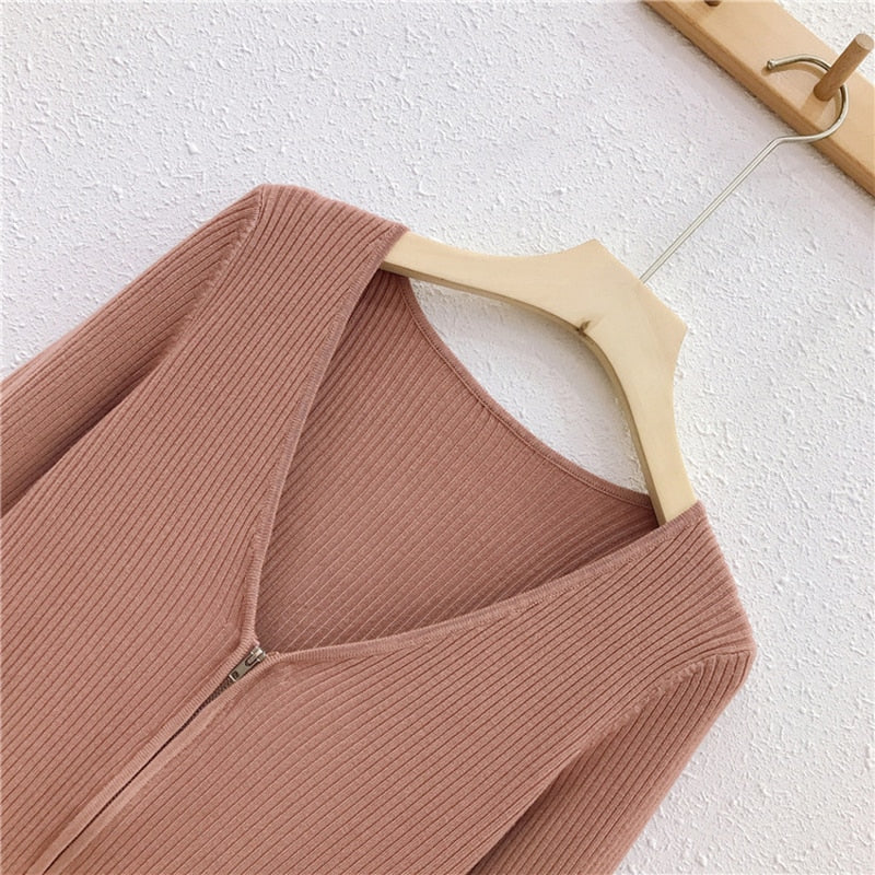 High Quality  Super Soft Cardigan Women Knit Jacket Zippers Short Coat Sweater Fashion Women Slim Sun Protection Knitwear