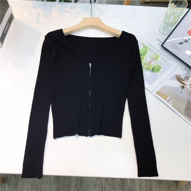 High Quality  Super Soft Cardigan Women Knit Jacket Zippers Short Coat Sweater Fashion Women Slim Sun Protection Knitwear