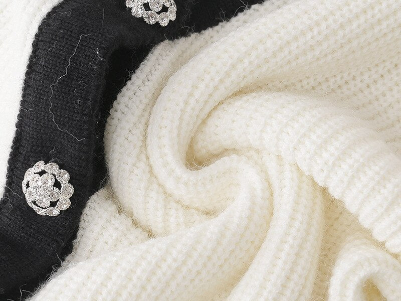 Women Cardigans Patchwork V-Neck Bow Loose Knitted Sweater Spring Autumn Long Sleeve Coat Casual Knitwear